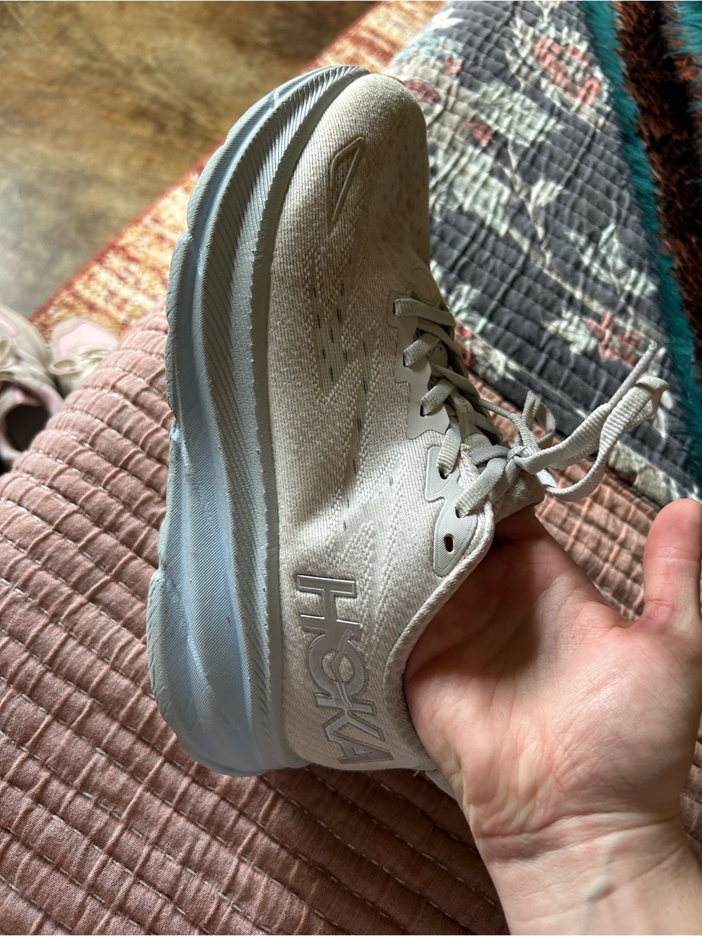 Hoka Cream/White Lightweight Running Shoe